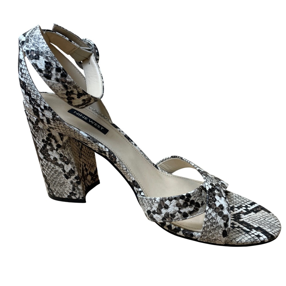 Nine West Snake Print Block Heel Ankle Strap Sandals Women's Size 10.5 M